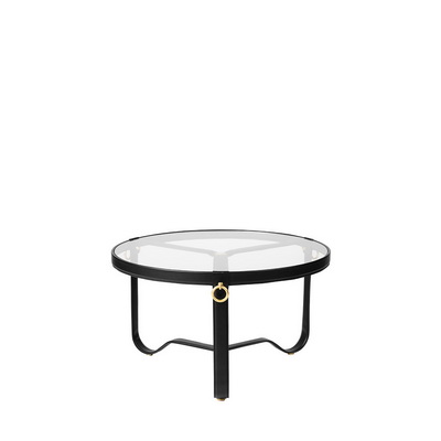 Adnet Ø70 Black Leather Coffe Table