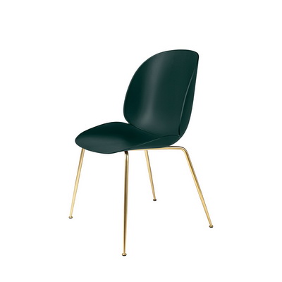 Beetle Unupholstered Brass / Dark Green Dining Chair, set of 4