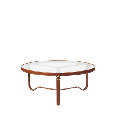 Adnet Ø100 Tan Leather Coffe Table