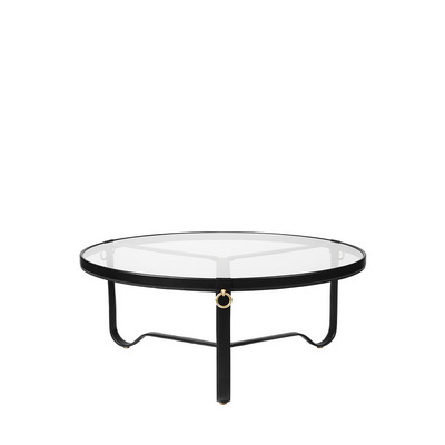 Adnet Ø100 Black Leather Coffe Table