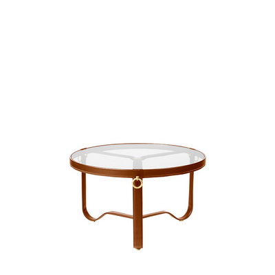 Adnet Ø70 Tan Leather Coffe Table