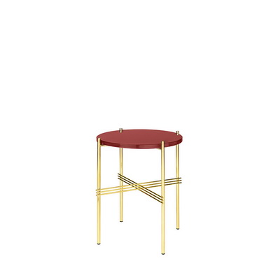 TS Brass / Rusty Red Glass Side Table