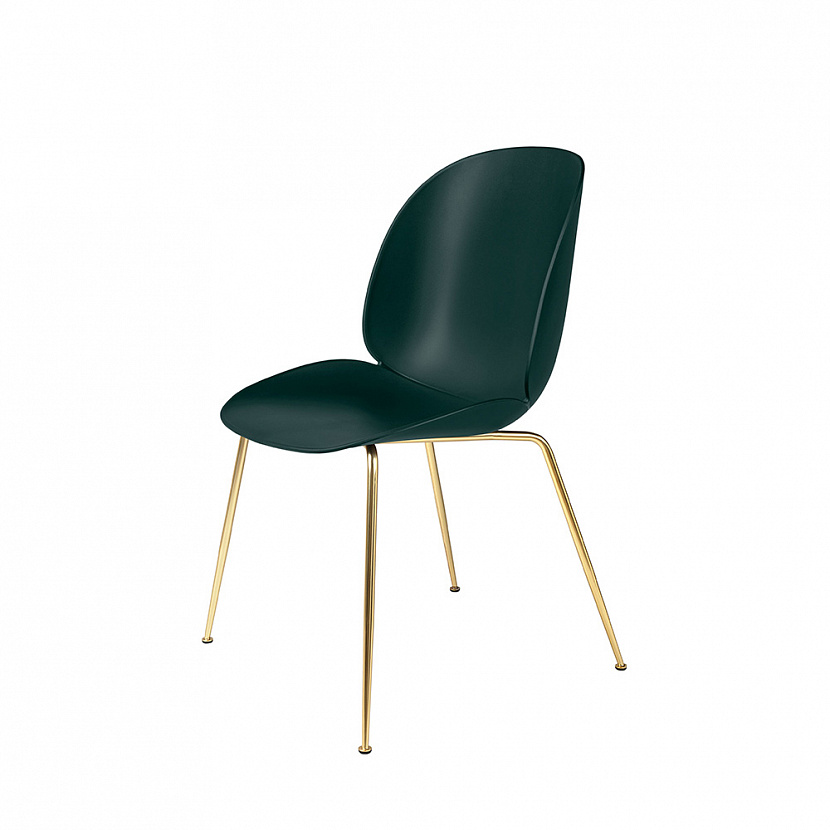 Beetle Unupholstered Brass / Dark Green Dining Chair, set of 4