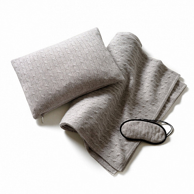 Cable-Knit Cashmere Heather Grey Travel Set