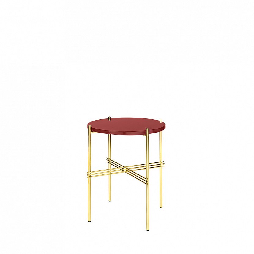 TS Brass / Rusty Red Glass Side Table